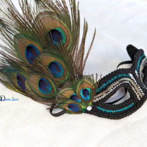 Cleo black and teal peacock masquerade mask